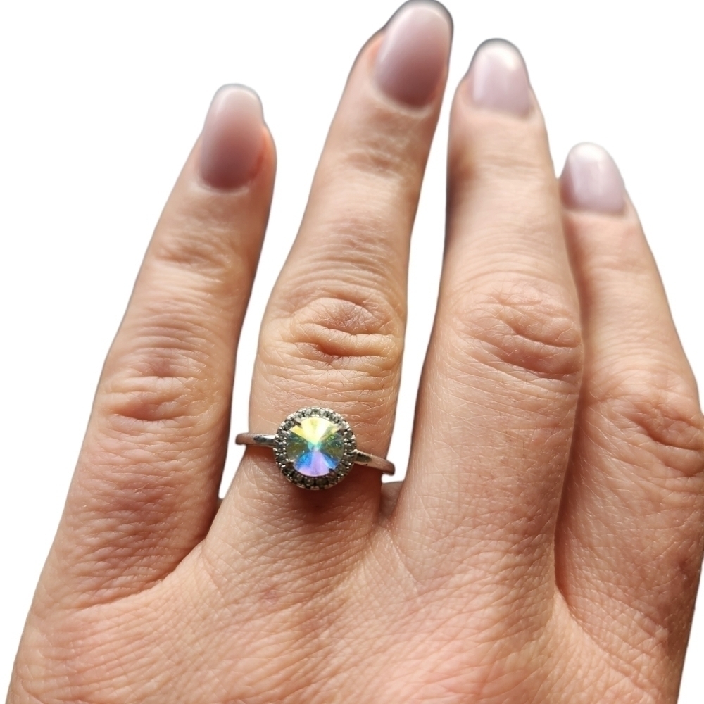 **BOGO** Silver rung with irredescent gemstone